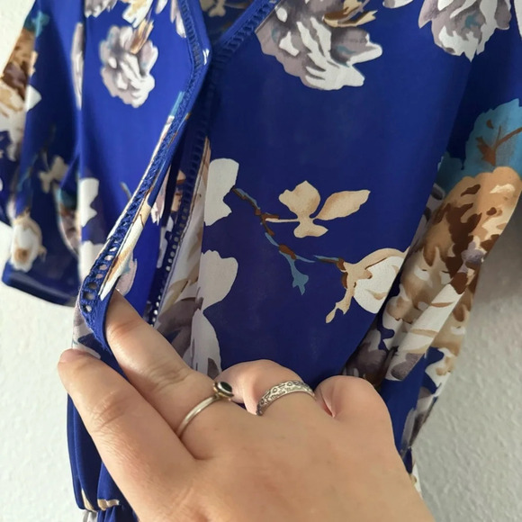 Wrap Top Blue Maximalist Floral Waist Tie Belt Sienna Sky Small Women’s Ruffle - Picture 7 of 14